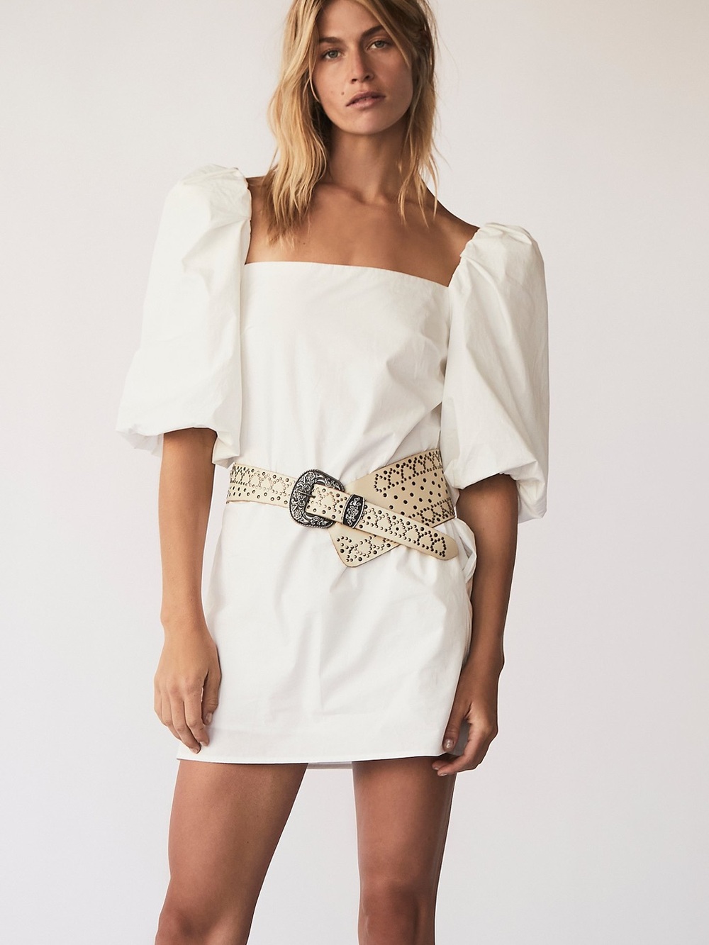 Free People x Mare Mare Bella White Puff Sleeve Bow Mini Dress XS NWT